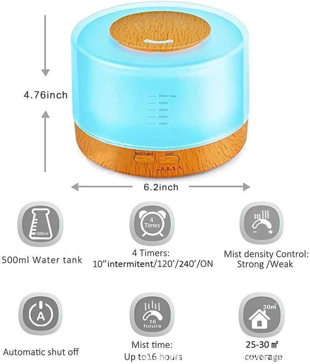 SKY-TOUCH Essential Oil Aroma Diffuser 700ml, Upgraded Aromatherapy Diffuser 7 Color Lights, Cool Mist Humidifier with Auto Shut-off Function, Diffuser for Home Bedroom Office موزع زيوت عطرية علاجية مطور سعة 700 مل، مرطب رذاذ بارد سكاي-تاتش، اصفر SKY-TOUCH Essential Oil Aroma Diffuser 700ml, Upgraded Aromatherapy Diffuser 7 Color Lights, Cool Mist Humidifier with Auto Shut-off Function, Diffuser for Home Bedroom Office موزع زيوت عطرية علاجية مطور سعة 700 مل، مرطب رذاذ بارد سكاي-تاتش، اصفر